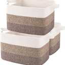 OIAHOMY Storage Basket, Woven Baskets for Storage, Cotton Rope Basket for toys,Towel Baskets for Bathroom - Pack of 3, Gradient Dark Brown (3 pcs-13x9.9x8.7)