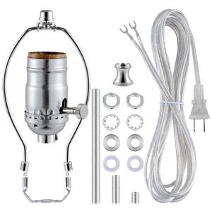Lamp Making Kit,Make a Lamp or Repair Kit,3-Way Lamp Socket with Matching Cord Lamp Harp Set,Lamp Wiring Kit for Table Floor Lamp,Essential Hardware for DIY Lamp Design or Repair (Silver, 1) Lamp Making Kit,Make a Lamp or Repair Kit,3-Way Lamp Socket with Matching Cord Lamp Harp Set,Lamp Wiring Kit for Table Floor Lamp,Essential Hardware for DIY Lamp Design or Repair (Silver, 1)