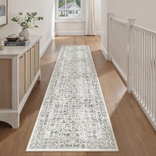 PureCozy Black Runner Rug 2x12 Hallway Machine Washable Kitchen Vintage Distressed Non Slip Long Carpet Indoor Retro Floral Bedroom Accent Throw Rug for Bathroom Office Laundry Dining Room