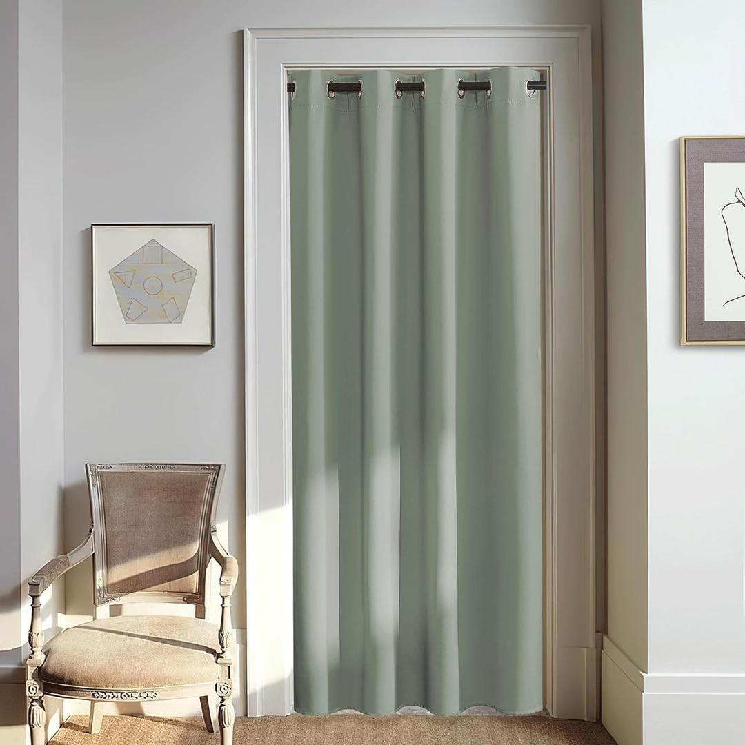 NICETOWN Blackout Sage Green Curtain for Windows 80 inch Long - Thermal Insulated Solid Grommet Room Darkening Drape Sound Reducing for Bedroom/Living Room (1 Panel, W46 x L80)