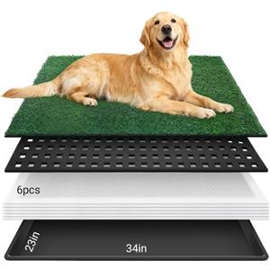 Dog Grass Mat with Tray, 34"x23" Artificial Grass Pee Pads for Dogs Turf Toilet, Reusable Potty Pads for Dogs with 6 Disposable Urine Mats, Indoor/Outdoor Toilet Training EVA Waterproof Base XL