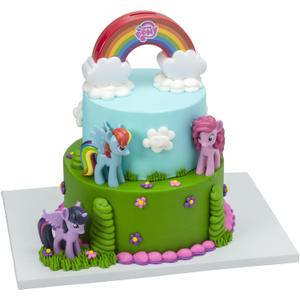 DecoSet My Little Pony Over The Rainbow Signature Cake Topper, 4 Piece Decoration, Dash, Pinkie Pie, and Twilight Sparkle, Coin Bank, Collectable Figurines For Birthday