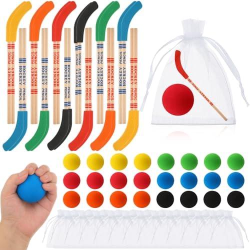 Noveread 72 Pcs Hockey Party Favors Include 24 Hockey Pencils with Erasers 24 Balls 24 Bags Pencils Foam Balls Gifts for Classroom School Birthday Party Prize