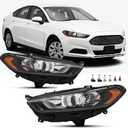 Headlights Assembly Compatible with 2013 2014 2015 2016 Ford Fusion Halogen Headlamp Include Bulb, Black Housing