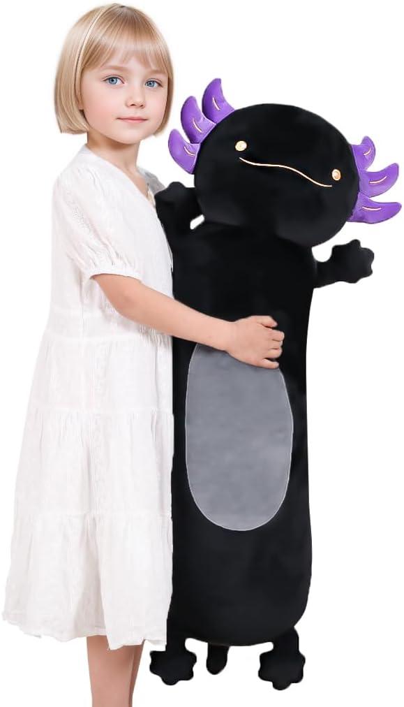 36" Giant Black Axolotl Stuffed Animal, Cute Soft Long Axolotl Plush Body Squishy Pillow Big Plushies Toy, Gift for Kids, Boys, Birthdays, Halloween, Christmas