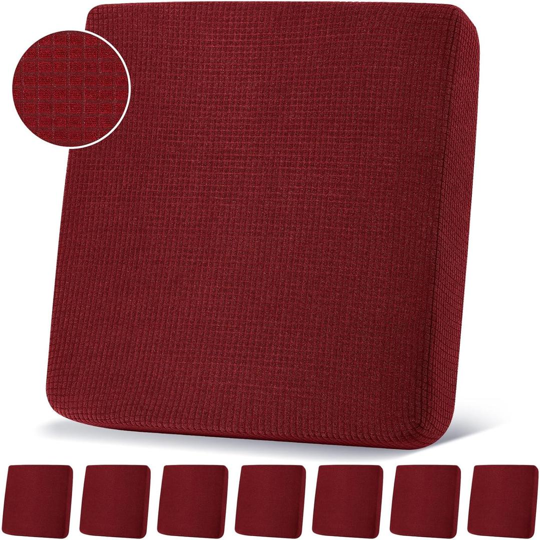 Newwiee 8 Patio Stretch Sofa Cushion Covers Outdoor Cushion Covers Replacement Couch Slipcovers Sofa Seat Cover Soft Chair Cover Furniture Protector for Pet (Wine Red)