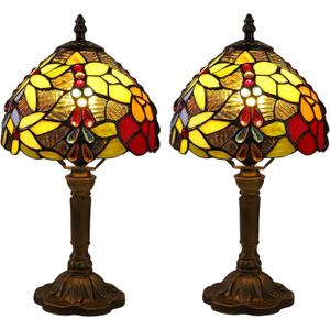 Tiffany Small Table Lamp for Bedroom Set of 2 Bedside Nightstand Lamp Rose Flower Grape Stained Glass Table Lamps for Living Room 3 Light Colors Tempertures Home Office Desk Lamps (2 Pack 8X8X15Inch)
