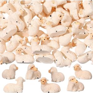 Wesiti 50 Mini Resin Sheep Figurines Mini Lamb Statue Cute Animal Miniature Landscape Little Resin Sheep Decor for Easter Indoor Outdoor Garden DIY Ornament Cake Topper