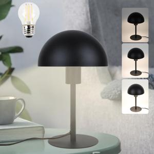 Mushroom Bedside Table Lamp, Retro Vintage Dimmable Nordic Reading Night Light for Bedroom, Living Room, Kitchen, Gifts (Black)