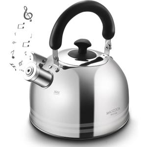 Tea Kettle, 5.7QT 6L Whistling Tea Kettle for Stove Top, 304 Stainless Steel Tea pot, Large Teapot for stovetop, Camping Kettle for Boiling Water (Mirror Polish) (5.6 Quarts, Stripe Silver)