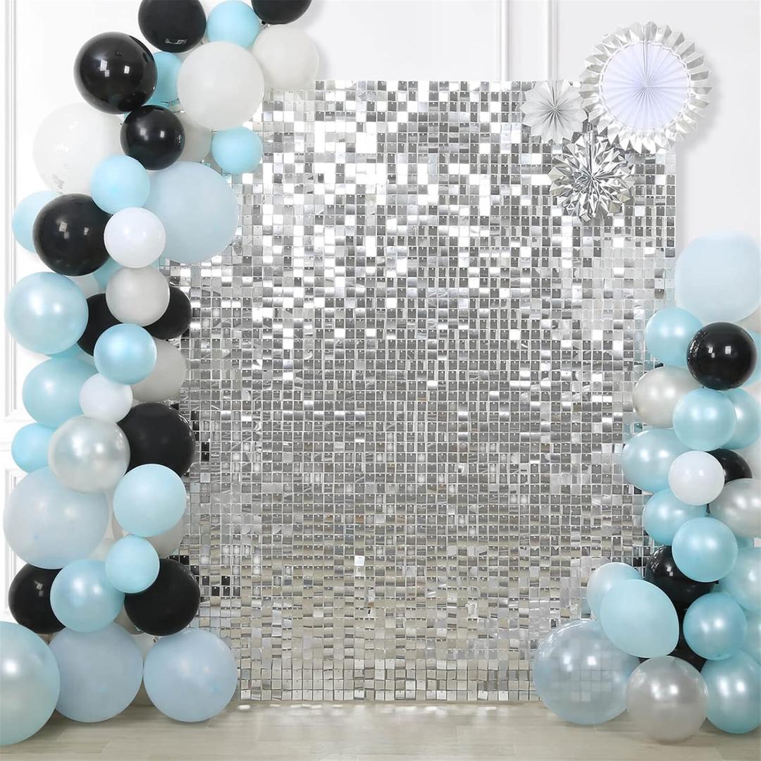 Silver Shimmer Wall Backdrop Halloween Parties Disco Wedding Shimmer Backdrops Panels Christmas Glitter Wall Background for Bachelorette Party Bridal Shower Stage Panel(24 Packs) (6ftx4ft)