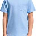 Haloumoning Boys T Shirts Kids Short Sleeve Pocket Shirt Crewneck Summer Basic Tee Tops 5-14 Years (9-10 Years, Blue)