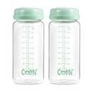 COMI Wide Neck Glass Breastmilk Collection n Storage Bottle, 2 Packs,10oz with Screw Ring Sealing Disk,Re-markable Sealing Disc,BPA Free,Fits Breast Pumps&Nipples(2 Green Lids)