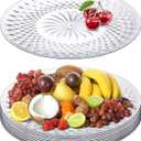Fumete 10 Pcs Round Plastic Serving Platters 14 Inch Clear Plastic Tray Acrylic Crystal Flan Plates for Engagement Party Food Cake Cookie Fruits Birthday Wedding Supplies