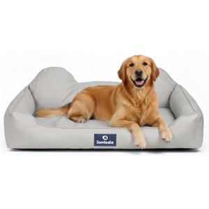 EarsUp Dog Bed 43Inch Leather Dog Sofa, Detachable Orthopedic Puppy Beds, Rectangle Pet with Non-Slip Bottom, Waterproof, Machine Washable (Gray) (Large)