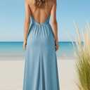 DeftSharp Ruffle Dress Women Sleeveless Summer Maxi Dress for Women Party Evening Wedding Guest Blue (Blue, L)
