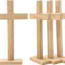 12 Inch 4 Pack Wood Cross Unfinished Wooden Crosses Unpainted Tabletop Cross for Crafts