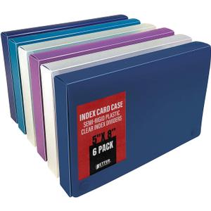Better Office Products 5 x 8 Inch Index Card Case 6 Pack, Semi-Rigid Plastic, with Clear Index Dividers, Assorted Colors Will Vary