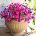 HyeFlora Artificial Flowers for Outdoors Fake Plants Outside Decoration, 12 Bundles Silk Colorful Morning Glory with Eucalyptus UV Resistant Realistic Faux Flowers for Planter Porch Patio Yard Garden