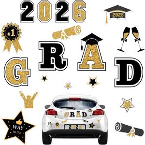 Geyee 20 Pcs 2026 Graduation Car Magnets Set Congrats Class of 2026 Magnetic Grad Magnets Reflective Waterproof Congrats Grad Graduation Decorations for Car Refrigerator Garage Door(Black)