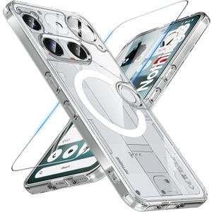 Magnetic for Nothing Phone (3) Case with Screen Protector, [Not-Yellowing] Military-Grade Protection Shockproof Protective Cover Case for Nothing Phone (3), Clear