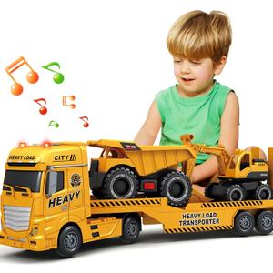 SpringFlower 3 4 5 6 Toddler Boy Toys, 25" Construction Carrier Toy with Excavator and Dump Truck,3 in 1 Truck, Christmas Birthday Gifts for Kids 3 4 5 6 Years Old