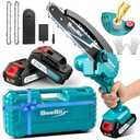 Seesii Mini Chainsaw 6 inch,Cordless Chainsaw w/ 2x2000mAh Batteries,Oiler System & Replacement Chain,Handheld Electric Chain Saw w/Safety Lock,Battery Powered Chainsaw for Wood Tree Cutting, CH600+ (Blue)