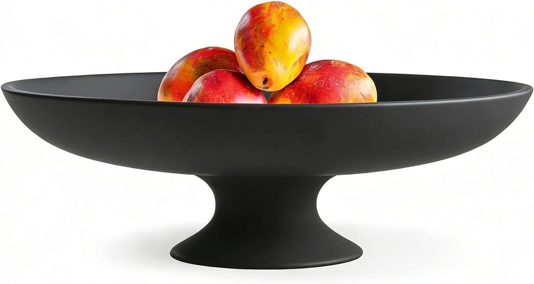 Large Black Decorative Bowl, Decorative Fruit Bowl for Kitchen Counter, Modern Pedestal Bowl for Home Decor, Stylish Key Bowls for Entry Table, Coffee Table Decorations, 11.6” Diameter & 3.8”Height