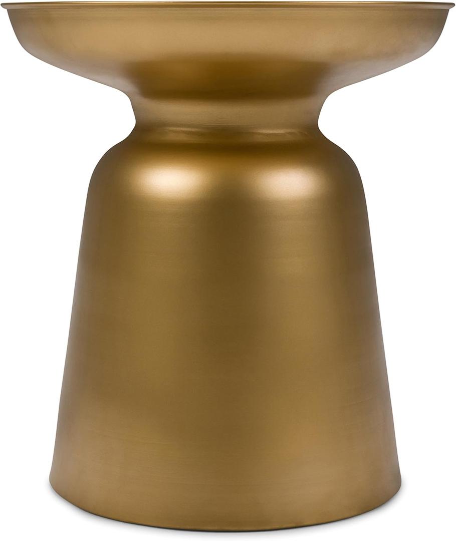 SIMPLIHOME Toby Accent Table - 17 inch Wide Iron Drum-Style Metal Side Table in Gold, Modern Industrial Plant Stand with Sculptural Design for Living Room, Bedroom, Entryway, Assembled