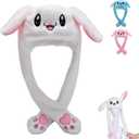 Bunny Hat, Ear Moving Jumping Funny Plush Cap for Cosplay Dress Up Party Holiday, Easter Rabbit Ear Flap Cap