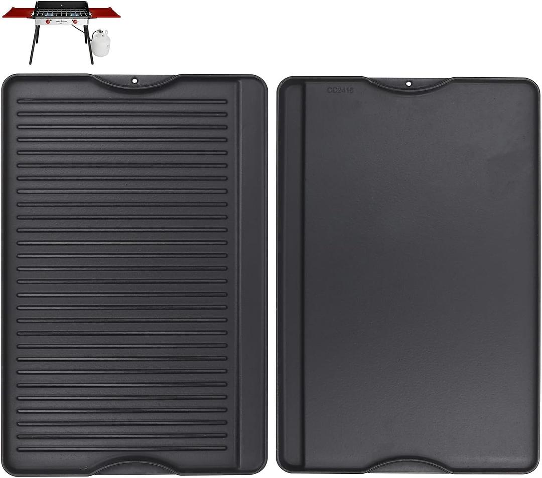 24" X 16" Reversible Cast Iron Griddle for Camp Chef, Flat Top Plate for Gas/Stove/Charcoal/Propane Grill, Universal 4 Burner Stove Top Griddle for Outdoor Cooking & Camping Accessories