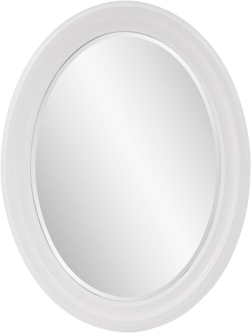 Howard Elliott Collection George Oval Matte White Wall Mirror, Oval Bevelled Hanging Wood Framed Vanity Mirrors for Home Decor, Living Room, Bathroom, Bedroom, or Hallway, 25 x 33 Inch
