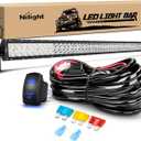 Nilight 52Inch 300W Spot Flood Combo Led Light Bar Off Road Driving Lights Boat Lights Fog Light 12V On/Off 5 Pin Rocker Switch Power 14AWG Wiring Harness Kit-1 Lead for Trucks