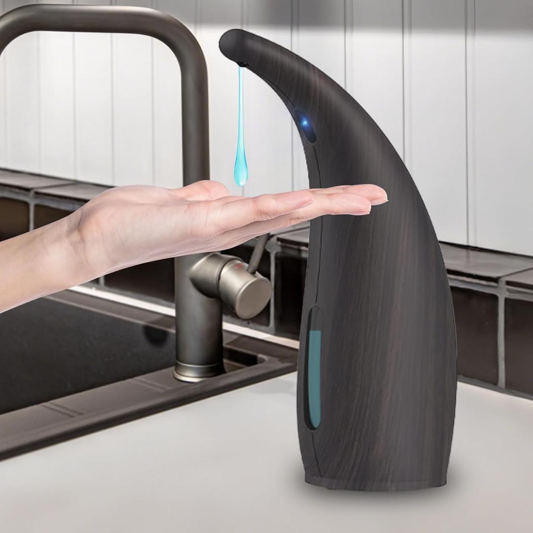 Automatic Soap Dispenser Touchless,300ML Hand & Dish Countertop Electric Liquid Dispenser with Sensor,Modern 4 Gear Adjustable Waterproof Battery Operated Kitchen Auto Soap Pump Battery-dark Grain