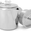 GSI Outdoors Percolator Coffee Pot I Glacier Stainless Steel with Silicone Handle for Camping, Backpacking, Travel, RV & Hunting - Stove Safe (6 cup)