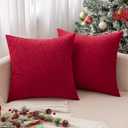 MIULEE Pack of 2 Christmas Red Couch Throw Pillow Covers 16x16 Inch Soft Chenille Pillow Covers for Sofa Living Room Solid Dyed Pillow Cases