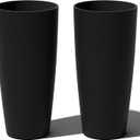 Veradek Mason Series Vega Planter - Round Tall Planter for Indoor or Outdoor Porch/Patio | Made from Plastic-Stone Composite with Drainage Holes | Modern Dcor for, Flowers, Interior Plants (28 inch - 2 Pack, Black)