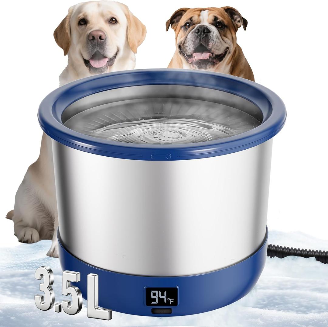 3.5L Heated Water Bowl, Stainless Steel Heated Dog Bowl with Digital Display and Adjustable Temperature, Heated Outdoor Pet Water Bowl Provides Warm Water for Dogs (Blue)