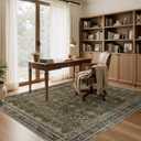 WITSHOCK 5x7 Olive Green Rug for Living Room: Modern Vintage Boho Moody Retro Antique Farmhouse, Non-Slip Low Pile Stain Resistant Brown Rugs for Bedroom Nursery Dining Under Table Lounge