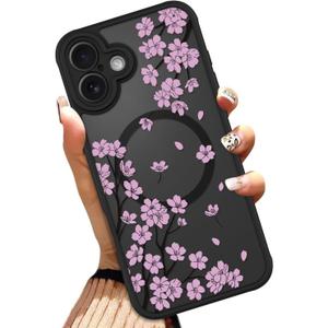 OOK Case for iPhone 17 6.3 Inch (Compatible with MagSafe) Cherry Blossom Pink Floral Flowers Translucent Phone Cover Soft TPU + Hard PC Anti-Scratch Shockproof Magnetic Cute Case for Women