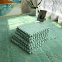 12 pcs Shaggy Soft EVA Foam Interlocking Carpet Fluffy Rugs Protective Floor Tiles Sport Play mats for Home Parlor, Bedroom, Children Kids Room (Mint Green)