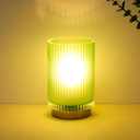 Mirasium Battery Operated Lamp, Cordless Table Lamp with Timer, Desk Bedside Lamps with LED Warm Light, Glass Small Table Lamp for Bedroom, Bathroom, Living Room, Home Decor  Green