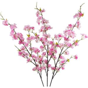 CISDUEO 3 Pcs Artificial Cherry Blossom Flower Silk Peach Flowers Bulk Plum Blossom Flowers with Leaves Cherry Blossom Branches Vase Arrangements for Spring Wedding Indoor Outdoor DIY Party Decor Pink