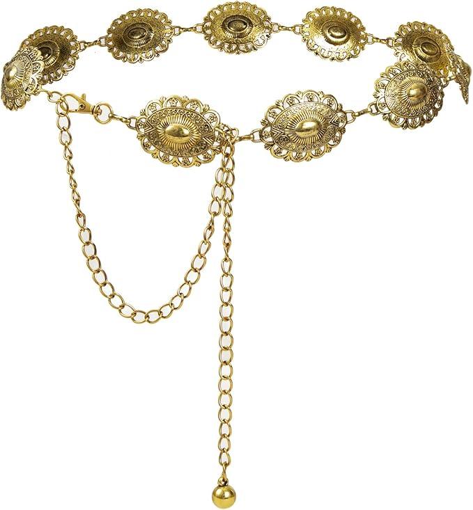 Waist Chain Women's Metal Dress With Sweater Gold Retro Turquoise Stone Punk Belt Concho Western Belts