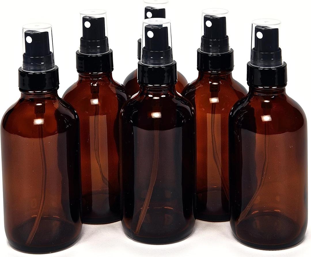 Vivaplex 6, Amber, 4 oz Glass Bottles, with Black Fine Mist Sprayers