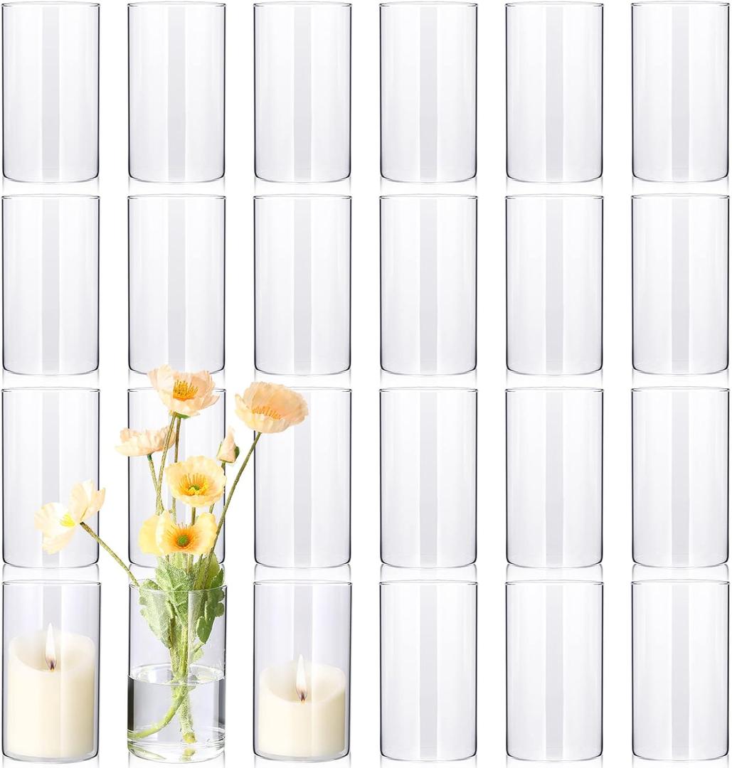 24 Pcs Tall Glass Vases Bulk, 6 Inch Clear Cylinder Flower Vases Transparent Candle Holder for Wedding Centerpieces and Home Decor