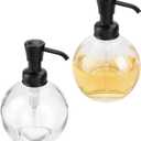 Lot of 3 For Bathroom (InterDesign Westport Pump Soap Dispenser - Cream/Bronze, mDesign Refillable Soap Dispenser – Liquid Soap Dispenser – Glass and Plastic Soap Dispenser –Kitchen and Bathroom Accessories – Clear/Matte Black, Key & Castle Stainless Steel Sink Sider