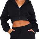 TZLDN Women Cropped Hoodie Zip Up Jacket Y2K Sweatshirt Crop Tops Lightweight Workout Casual Fashion Fall Outfits (Large, Black)