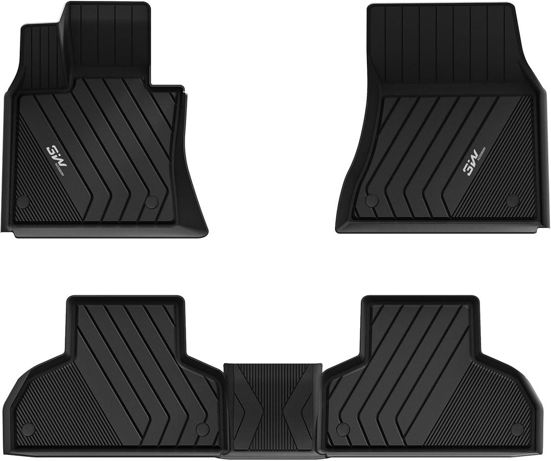3W Floor Mats Custom Fit for BMW X5 (F15) 2014-2018 / BMW X6 (F16) 2015-2019, All Weather TPE Floor Liner for BMW X5 X6 1st & 2nd Row Accessories Car Mats