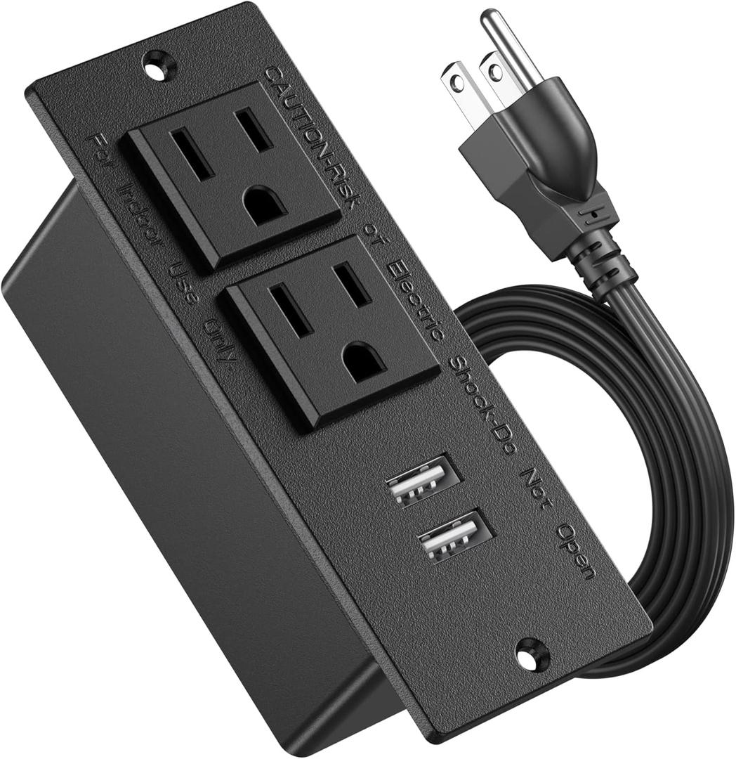Jgstkcity Conference Recessed Power Strip Socket 9.8Ft Cord, Furniture Flush Mount Charging Station, Desktop Power Grommet Power Strip with 2 Outlets,2 USB Ports, Desk Outlet for Side Table or End Table (Black)